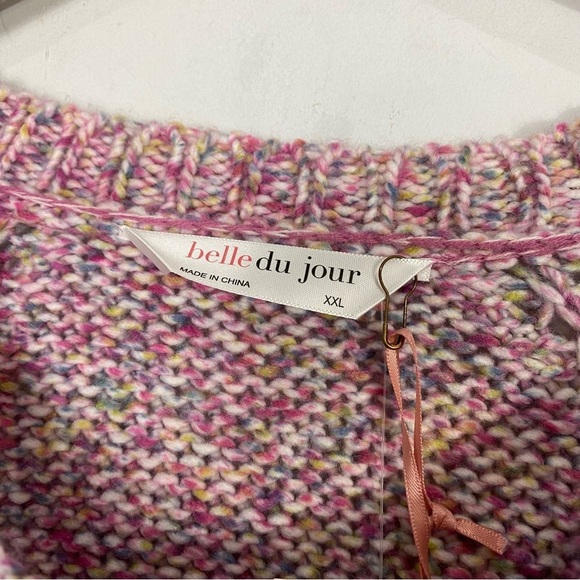 Belle du Jour Chunky Knit Confetti Sweater Crewneck Pink - Picture 6 of 8